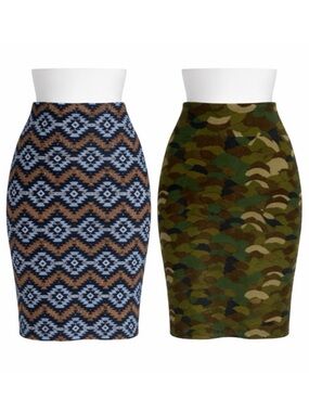 Size XL LuLaRoe Women's Cassie Pencil Skirt Lot of‎ 2 Camo Geo